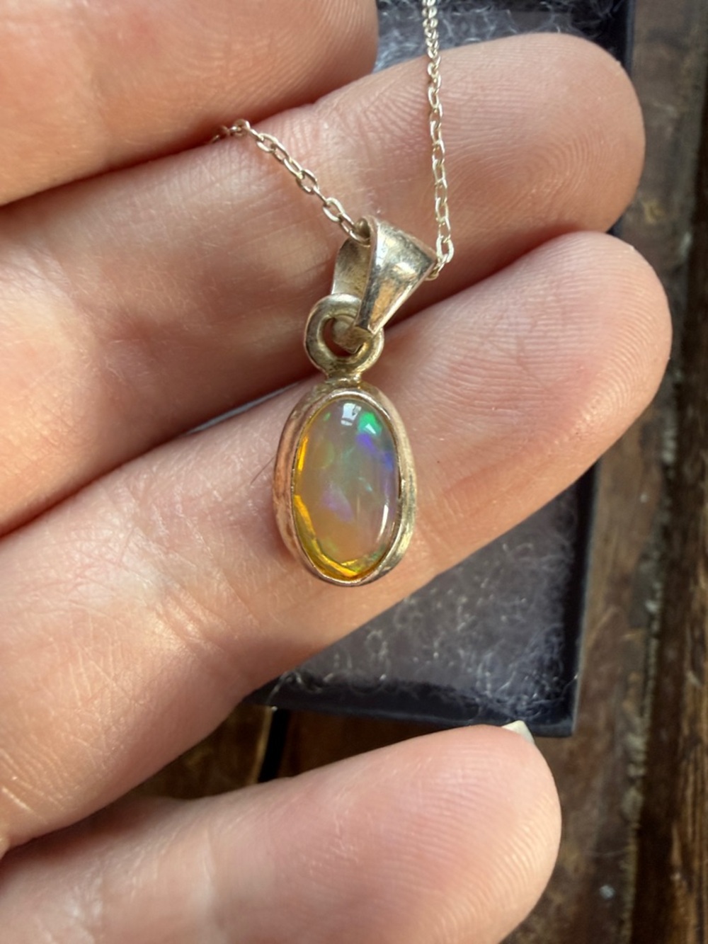 Sterling Silver Opal Pendant Necklace - Yellow-Green Fire Opal
